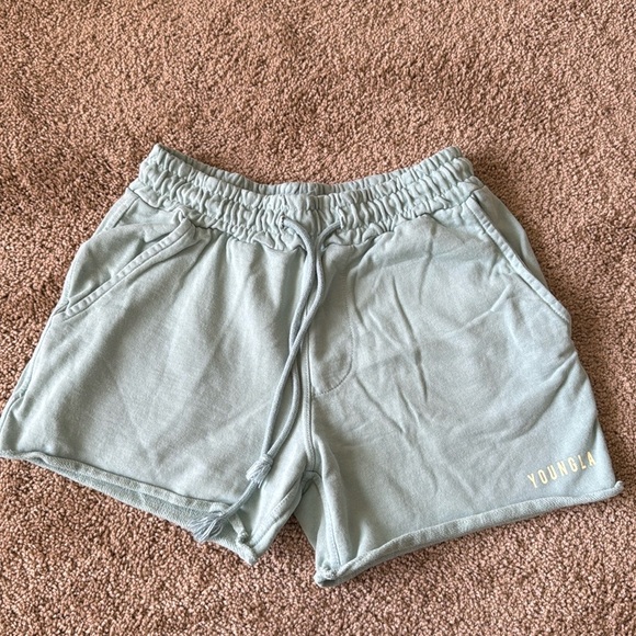 YoungLa Bodybuilding Slim Fit Gym Athletic Terry Sweat Shorts Teal - Picture 4 of 12